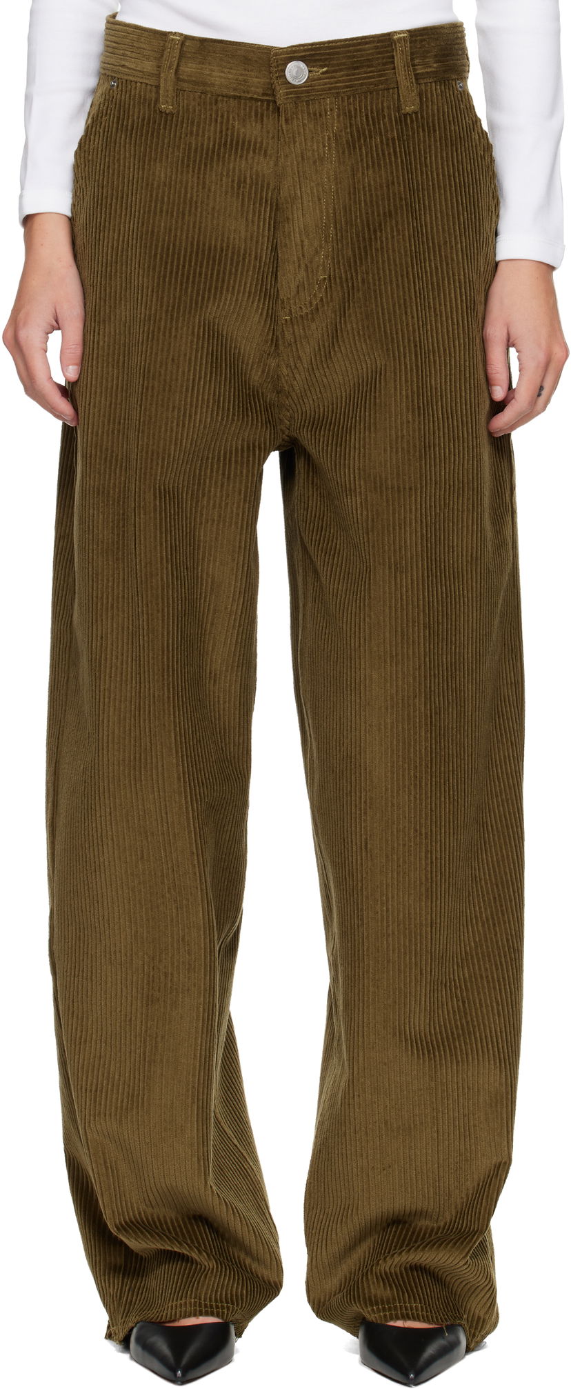 Панталони AMI Cotton Large Fit Trousers Кафяво | H25FTR831.CO0131