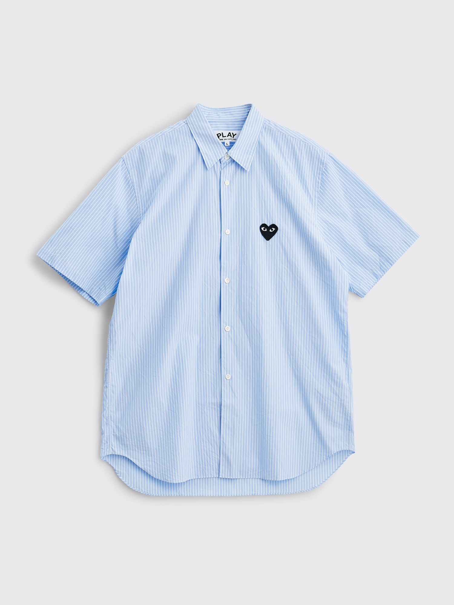 Риза Comme des Garçons Play Small Heart Short Sleeve Shirt Stripe Light Blue Синьо | P1B022, 0