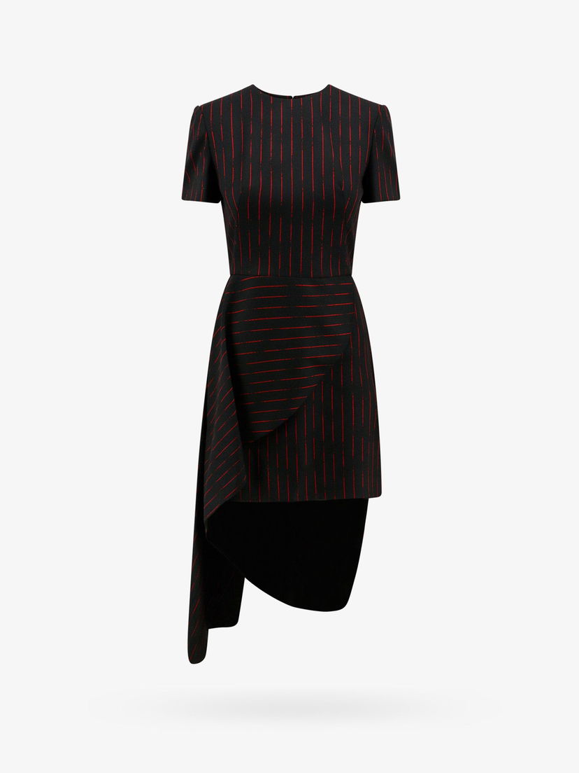 Pокля Alexander McQueen Black Pinstripe Asymmetric Dress Черно | 768904QJADN1111