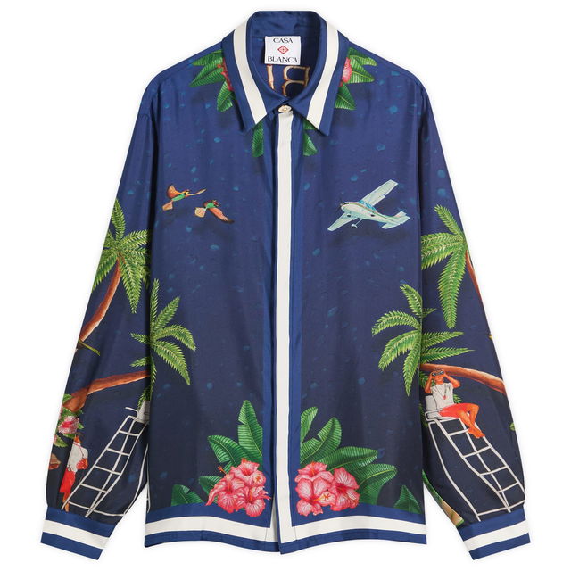 Casablanca Classic Long Sleeve Patterned Silk Shirt, Size Large