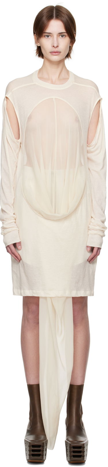 Pокля Rick Owens Rick Owens Draped Long Sleeve T-Shirt Бежово | RP01E7205 UCS, 0