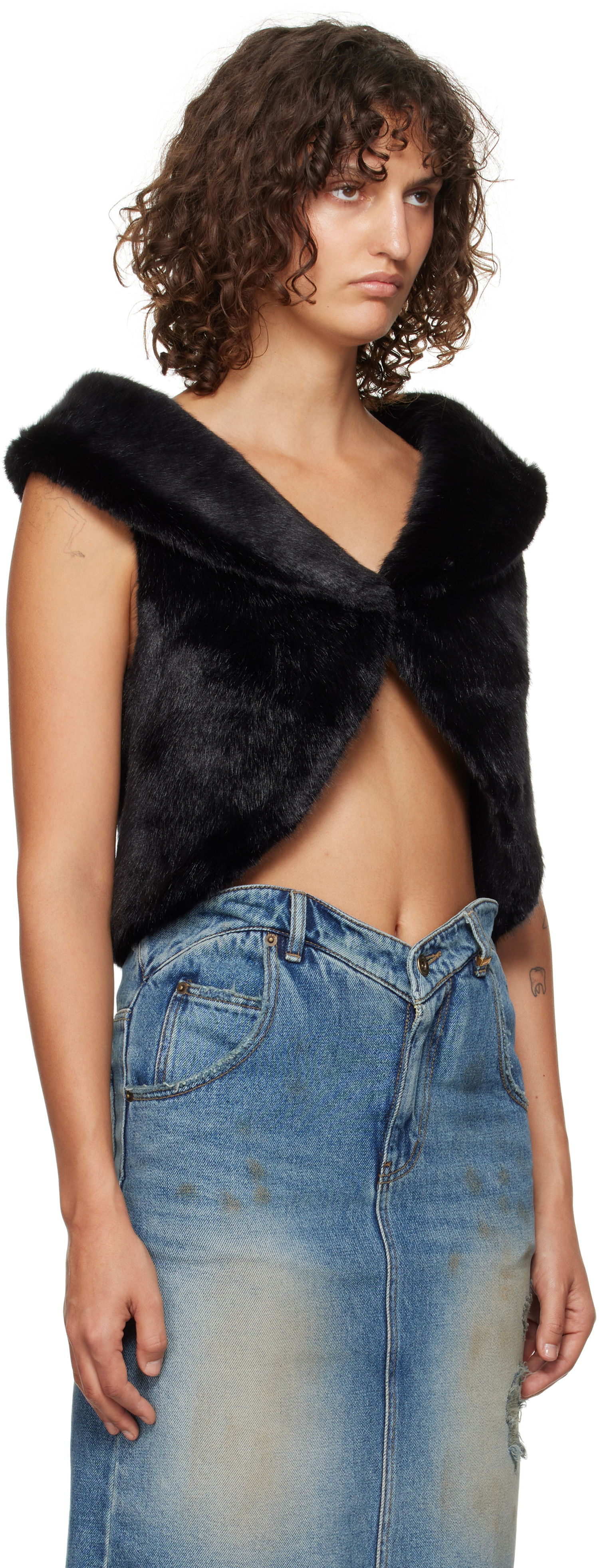 Жилетка We11done We11done Cropped Faux-Fur Vest Черно | WD-F93-24-026-W-BK, 1