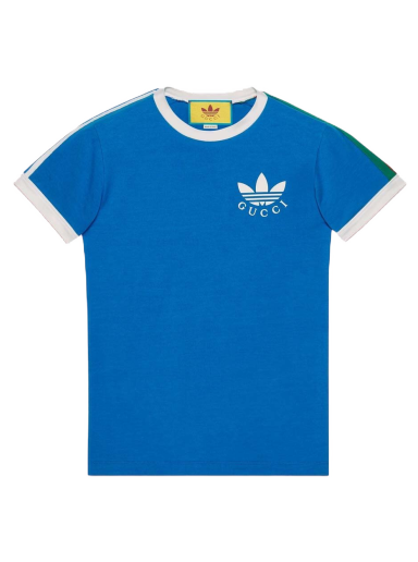 Тениска Gucci adidas x Trefoil Print T-shirt Синьо | 691637 XJEKL 4744