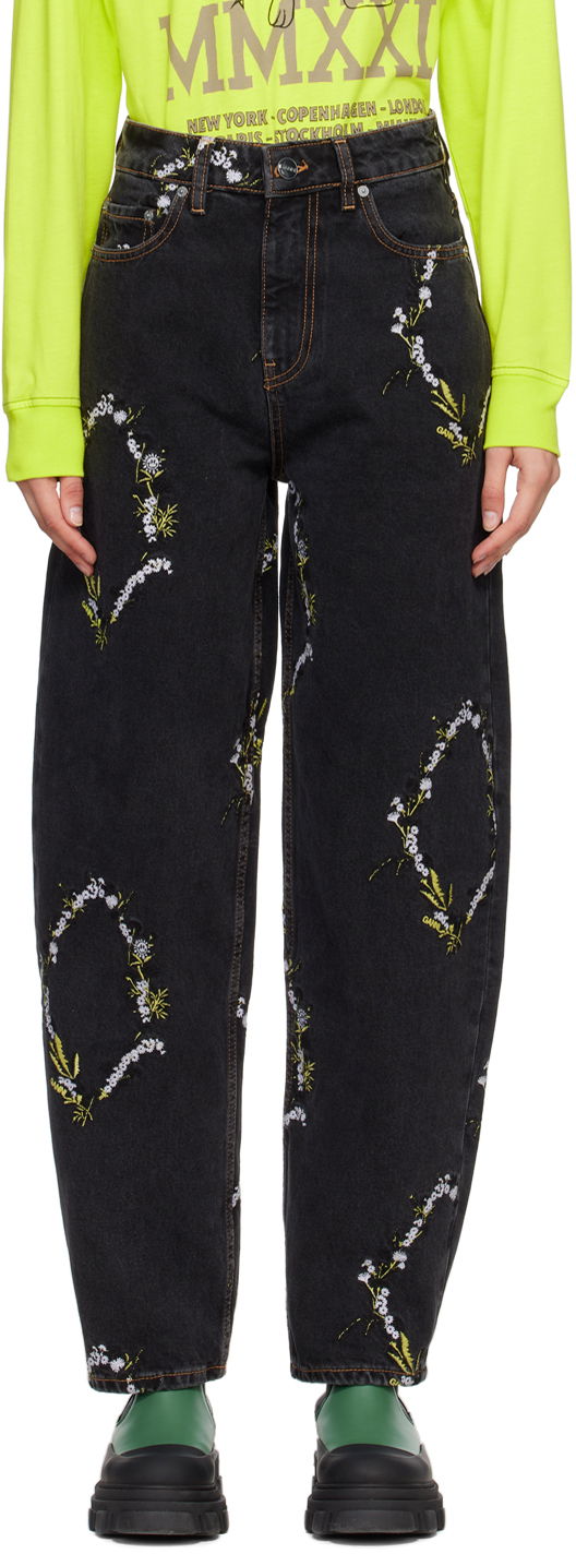GANNI Jeans with Floral Embroidery
