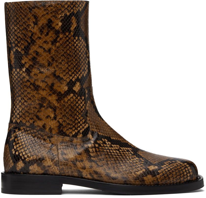 Кецове и обувки Dries Van Noten Dries Van Noten Snake-Embossed Leather Boots Кафяво | MS242-1351, 0
