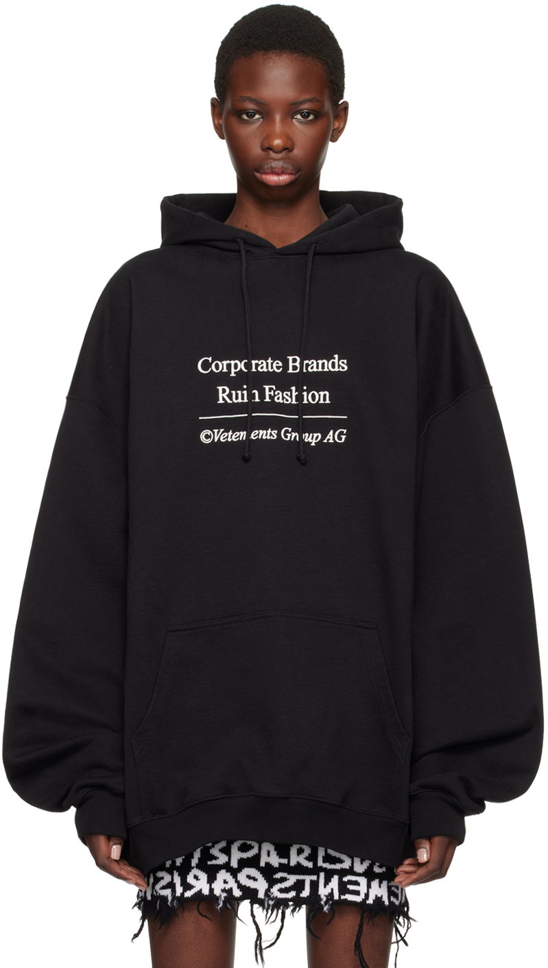 Суитчър VETEMENTS Black 'Corporate Brands Ruin Fashion' Hoodie Черно | UA65HD660B