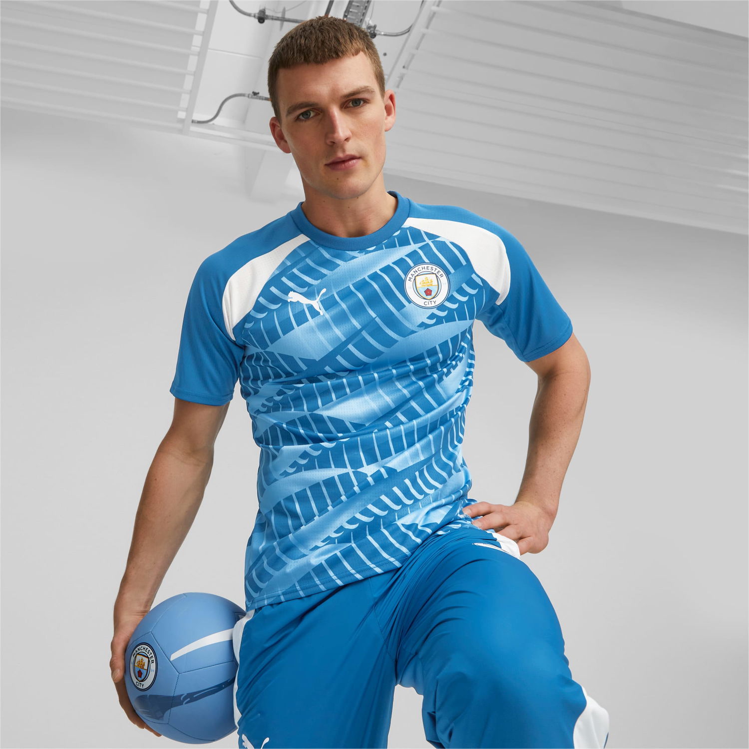 Фланелка Puma Maglia pre-gara a maniche corte Manchester City F.C. da uomo, Blu/Bianco/Altro Тюркоазено | 772844_10, 0