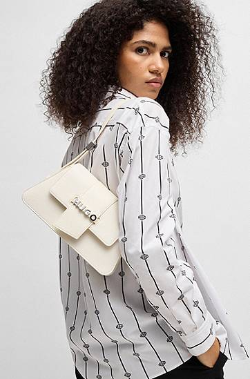 Чанта през рамо BOSS HUGO Faux-Leather Shoulder Bag with Logo Hardware Бяло | 50541806, 1