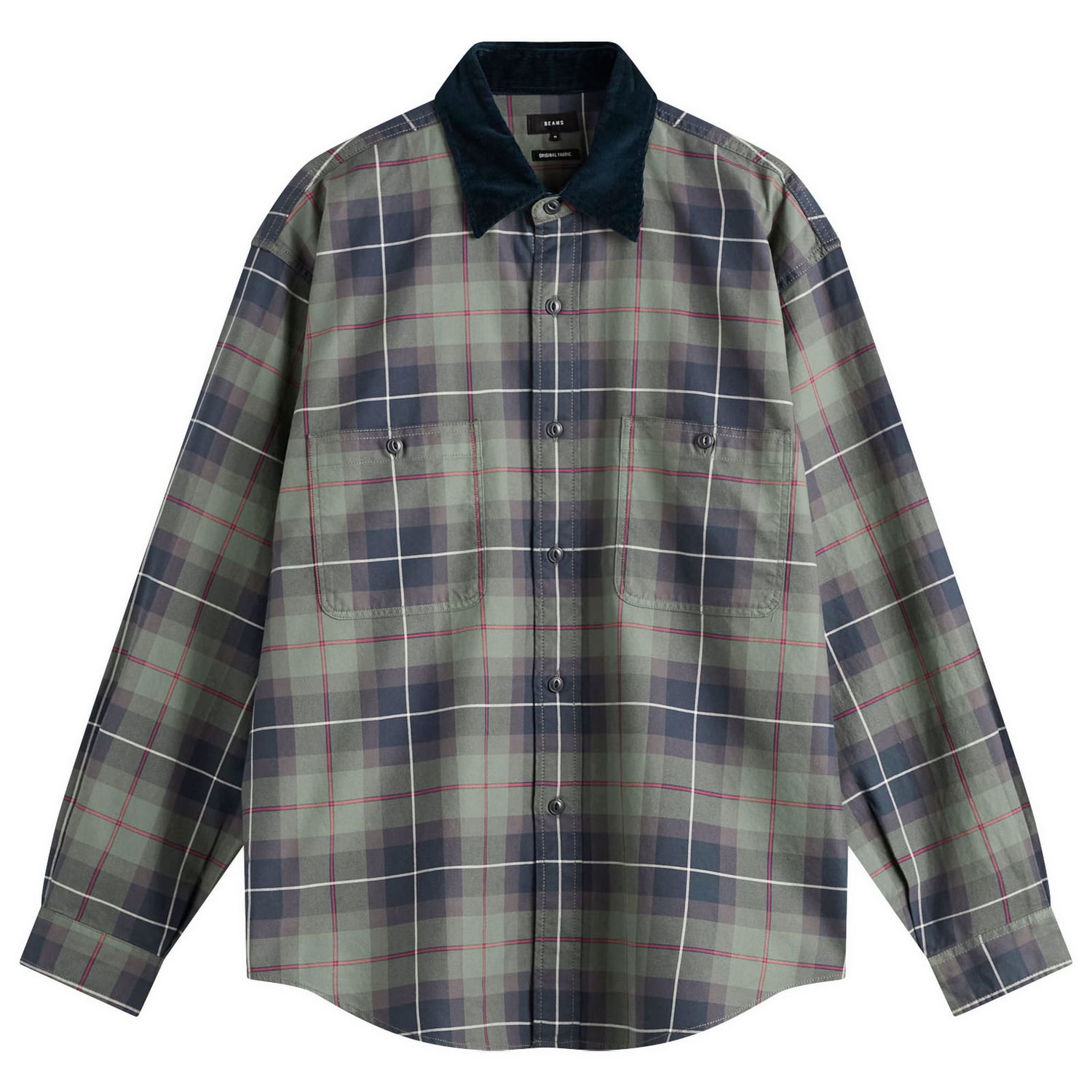Риза BEAMS Corduroy Collar Check Work Shirt, Size Small Зелено | 1111-1242-803-67, 1