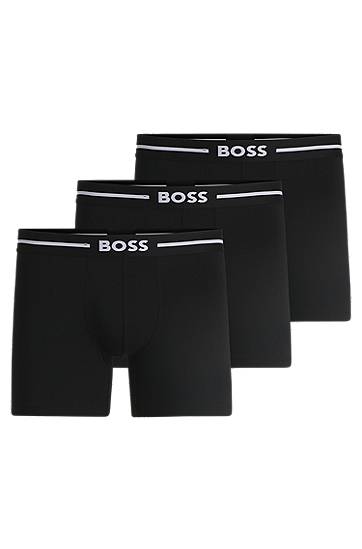 Боксерки BOSS Three-pack Stretch-Cotton Boxer Briefs with Logos Черно | 50510698, 0