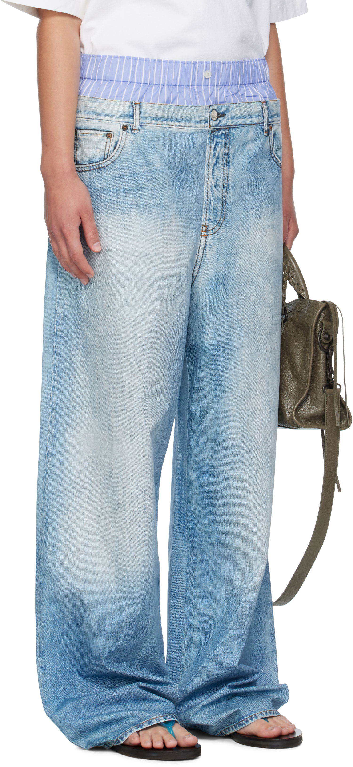 Панталони Acne Studios Acne Studios Printed Wide-Leg Trousers Синьо | AK0918-, 1