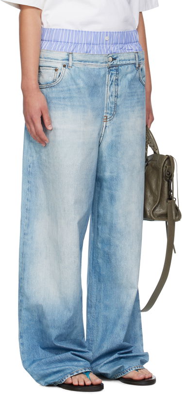 Панталони Acne Studios Acne Studios Printed Wide-Leg Trousers Синьо | AK0918-, 1