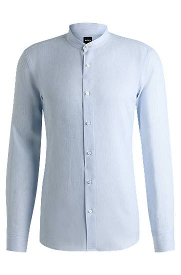 Риза BOSS Slim Fit Linen Blend Twill Shirt Синьо | 50539233, 0