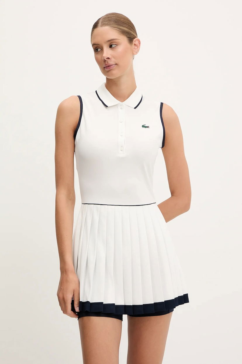 Pокля Lacoste Sleeveless Pleated Polo Mini Dress Бяло | EF8582