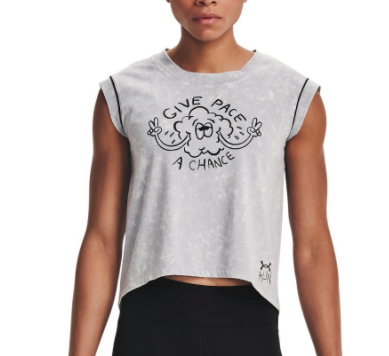 Съкратен топ Under Armour Graphic Cropped Sleeveless T-Shirt Give Pace A Chance Сиво | 1361377-014, 0