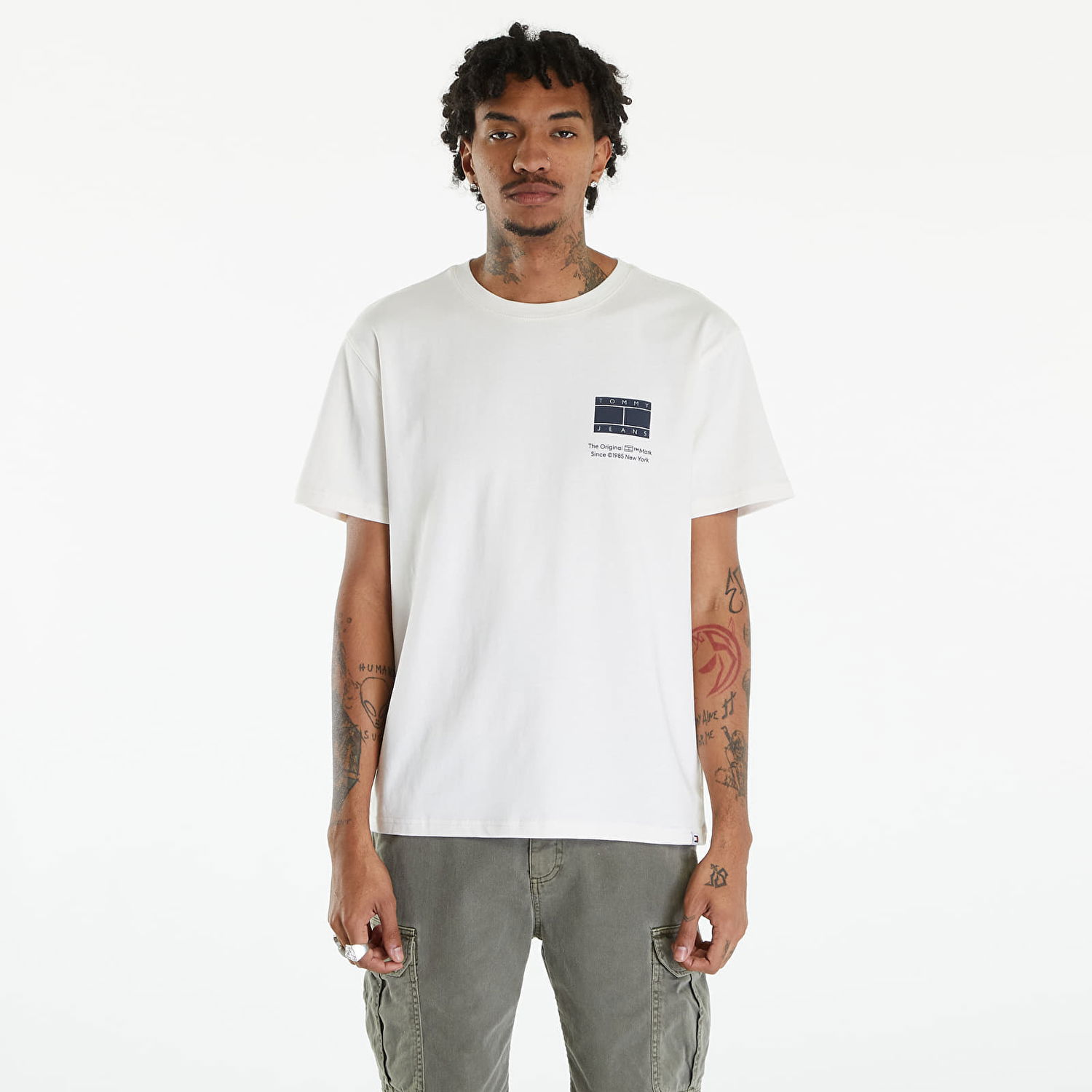 Тениска Tommy Hilfiger Printed Flag Logo T-Shirt Ancient White Бяло | DM0DM18592 YBH, 0