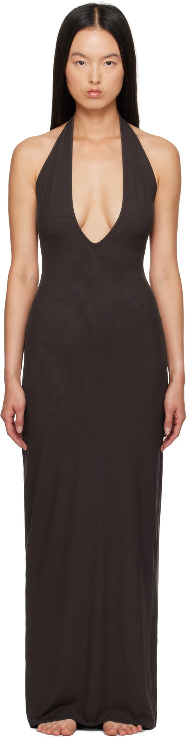 Pокля SKIMS Soft Lounge Deep Plunge Halter Maxi Dress Кафяво | DS-DRS-6420W, 0