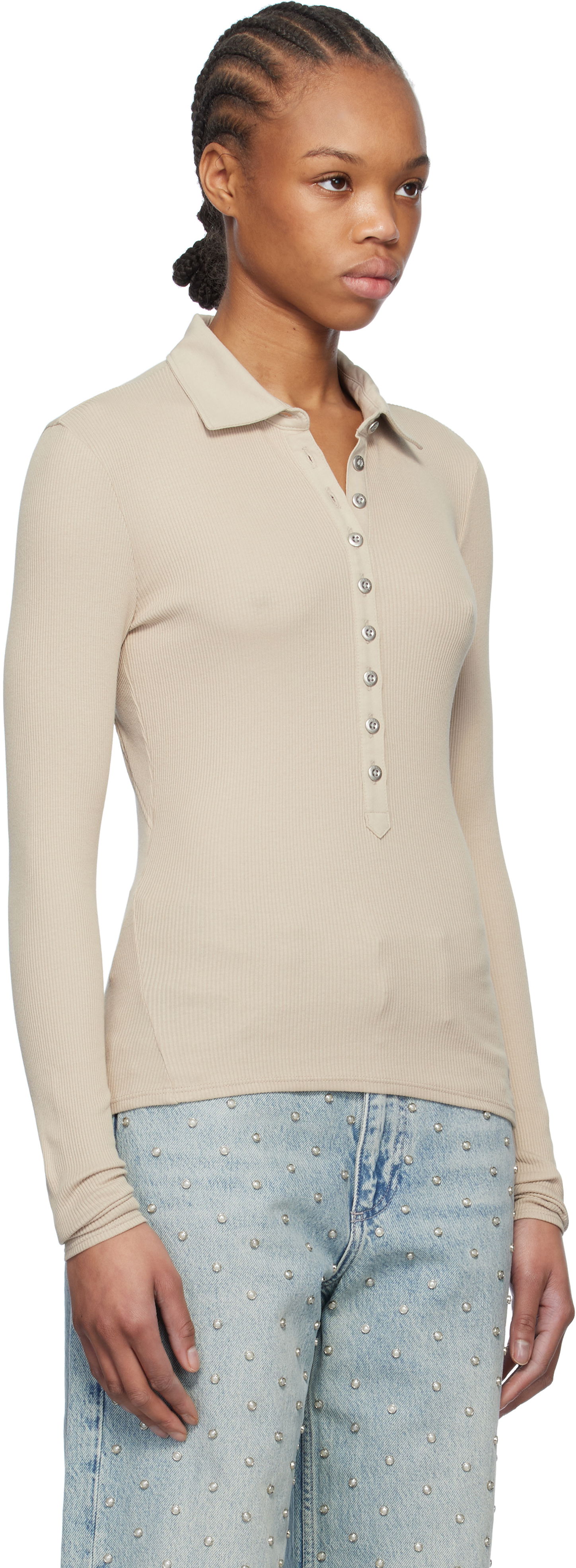 Поло тениска rag & bone rag & bone Essential Rib Button Polo Бежово | WCC24HP021CA21, 1