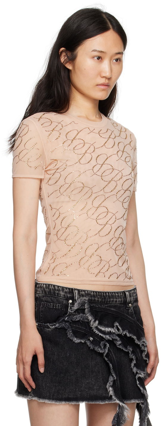 Тениска Blumarine Blumarine Crystal-Cut T-Shirt Бежово | A344C047A, 1