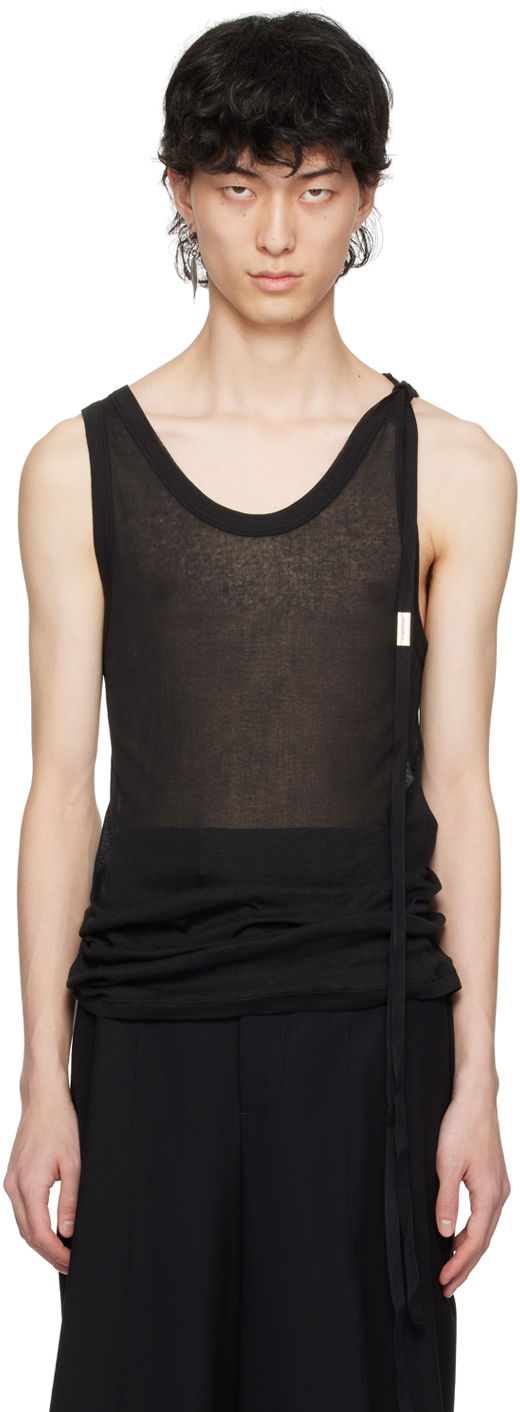 Потник Ann Demeulemeester Sheer Tie Detail Tank Top Черно | 2401-M-JTO20-FA434-099