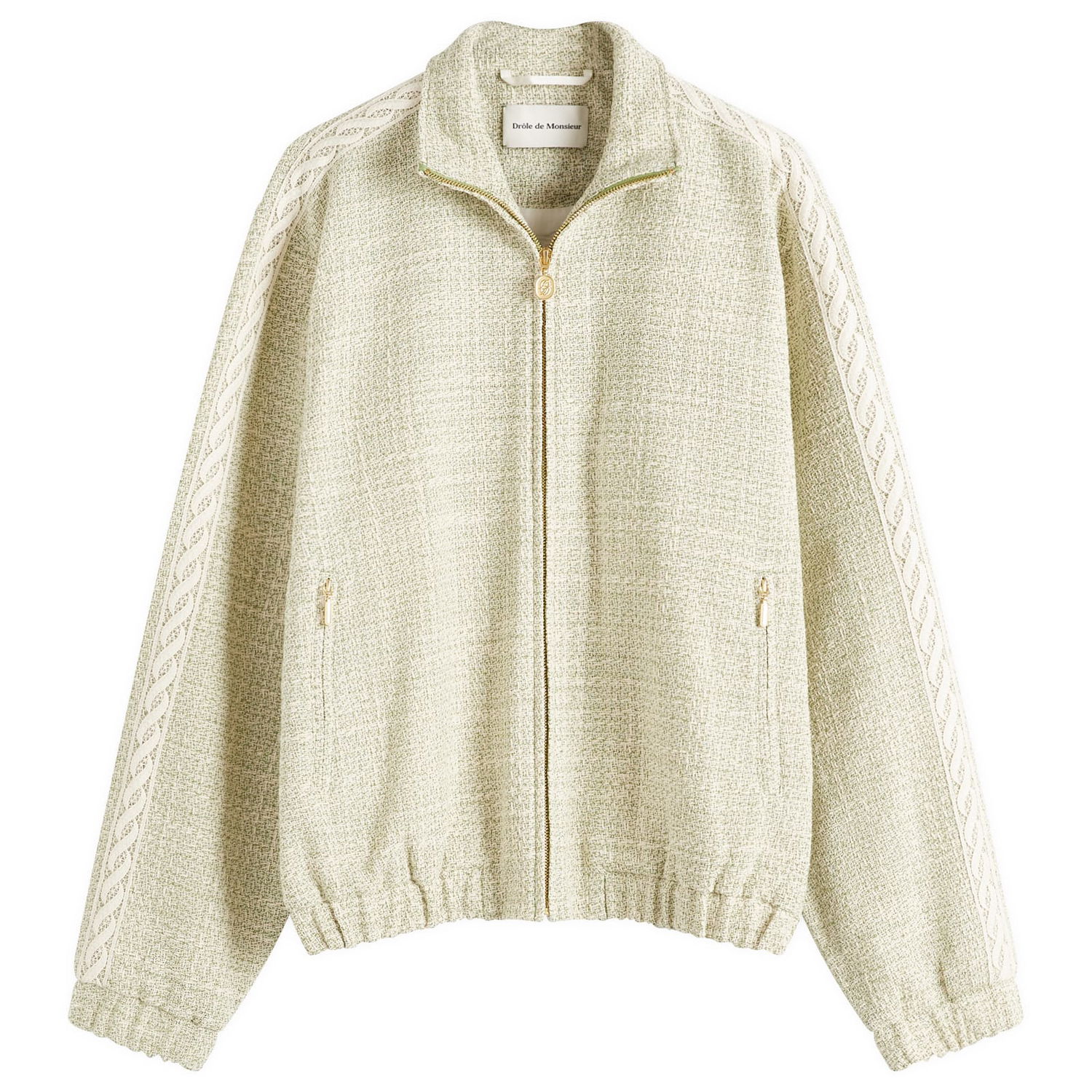 Яке бомбър Drôle de Monsieur Tweed Track Jacket with Cable Knit Sleeves Зелено | G-JT214-CO186-LGN, 1