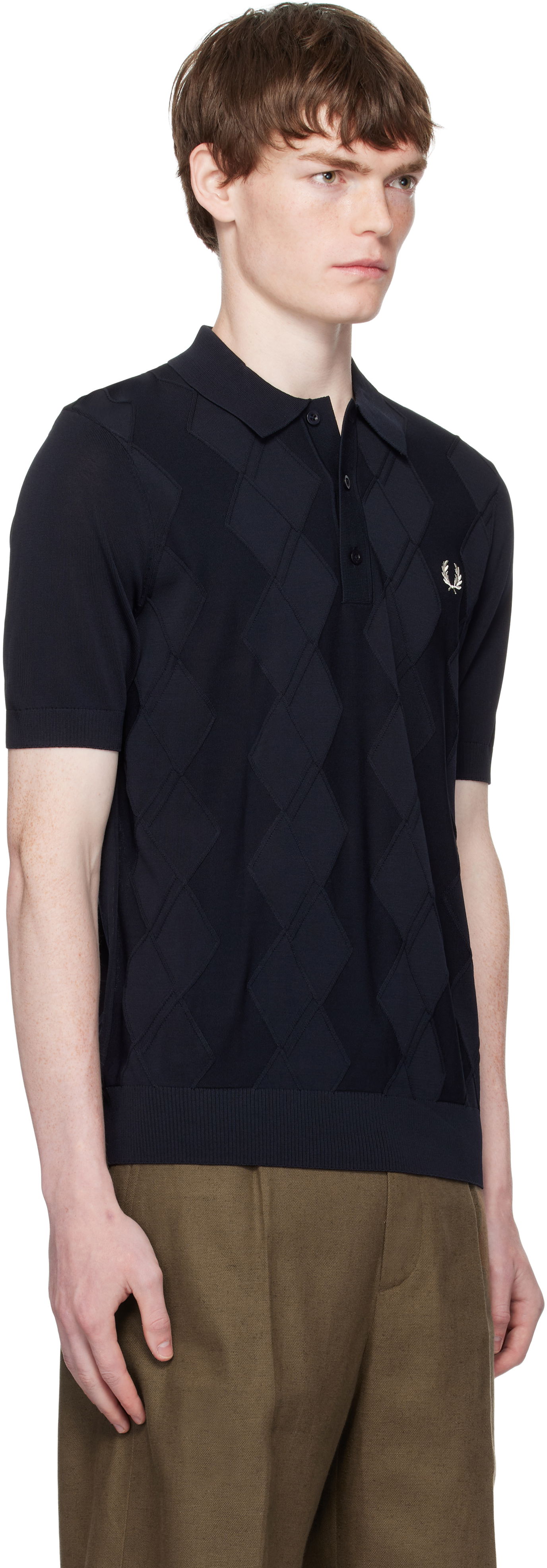 Поло тениска Fred Perry Fred Perry Cable Knit Polo Тъмно синьо | K9748, 1