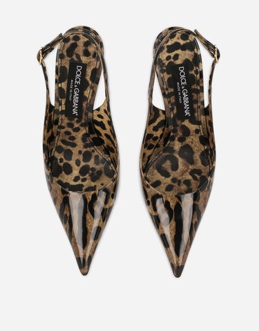 Кецове и обувки Dolce & Gabbana Polished Calfskin Leopard Print Slingbacks Кафяво | CG0621AM568HA93M, 3