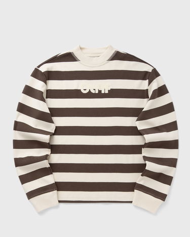Суитчър ØLÅF Striped Rib Retro Logo Sweatshirt Кафяво | W220106-HOTFUDGE-OFF-WHITE, 1