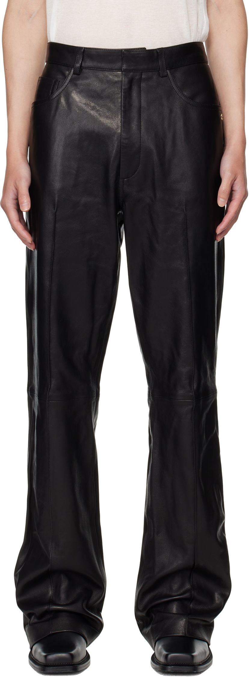 Панталони AMIRI AMIRI Boot Cut Leather Pants Черно | AMLTPA1009