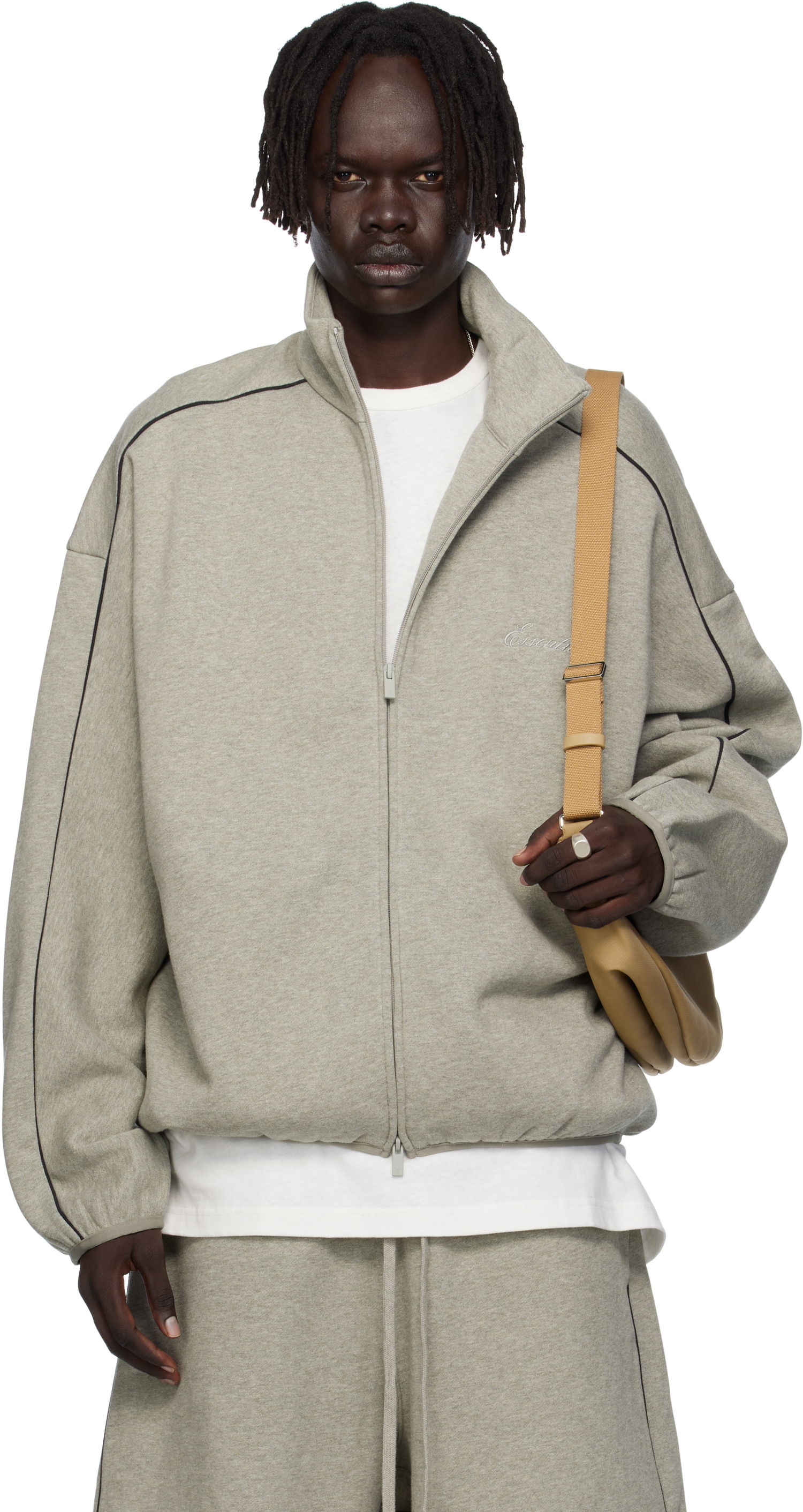 Яке Fear of God Fear of God ESSENTIALS Modern Fit Fleece Track Jacket Сиво | 202SP256895F, 0
