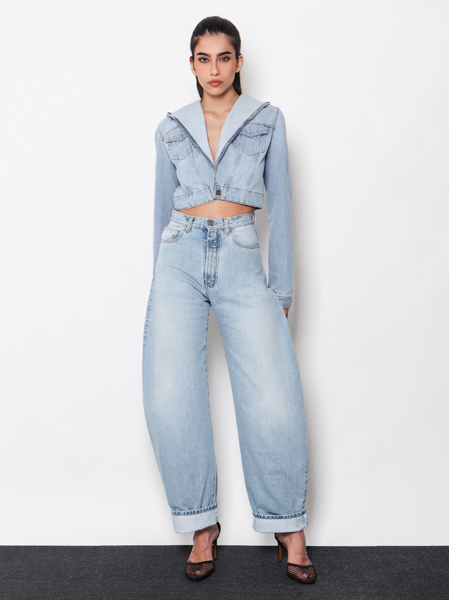 Яке Alaïa Cropped Denim Jacket Синьо | AA9V03066T587508, 1