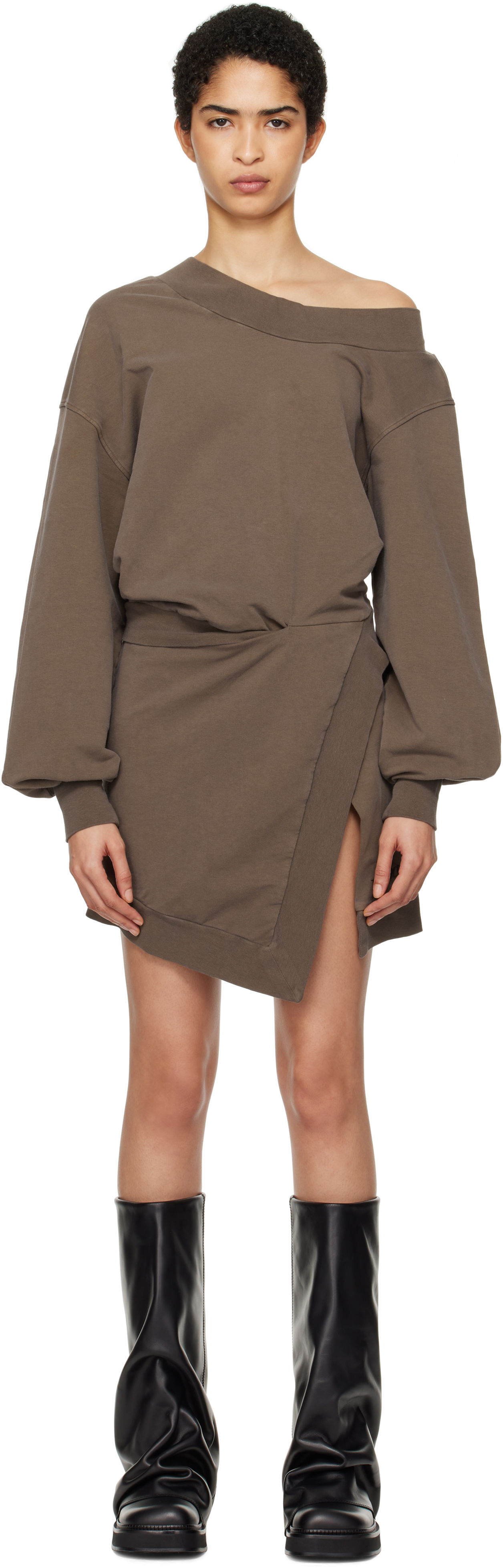 Pокля The Attico Attico Off-Shoulder Draped Sweater Mini Dress Кафяво | 250WCA00397 JJF006AA, 0