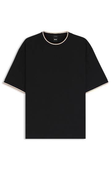 Тениска BOSS Cotton T-Shirt with Striped Cuffs Черно | 50548012, 0