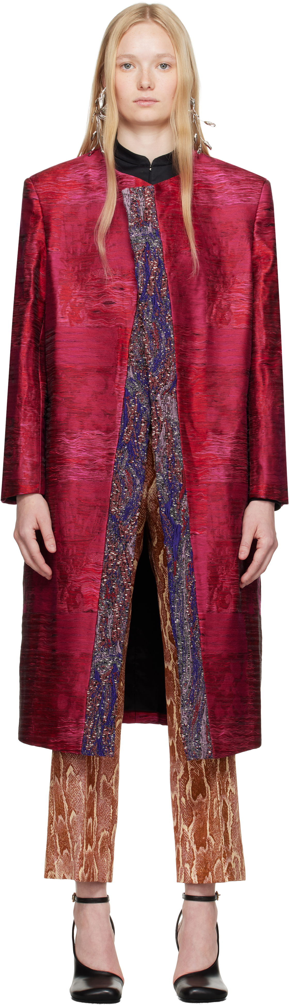 Палта Dries Van Noten Dries Van Noten Jacquard Panel Coat Червено | 251-010222-1544, 0