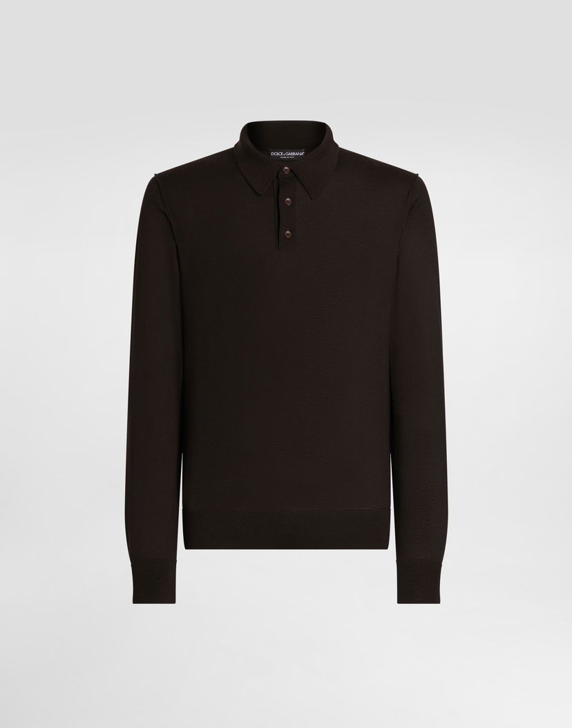 Поло тениска Dolce & Gabbana Dolce & Gabbana Fine-Gauge Cashmere Long Sleeve Polo Shirt Кафяво | GXZ25TJBW05M0682