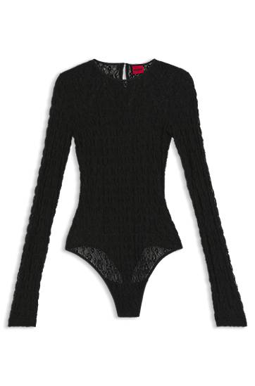 боди BOSS Slim-fit bodysuit in stretch lace Черно | 50554252, 0