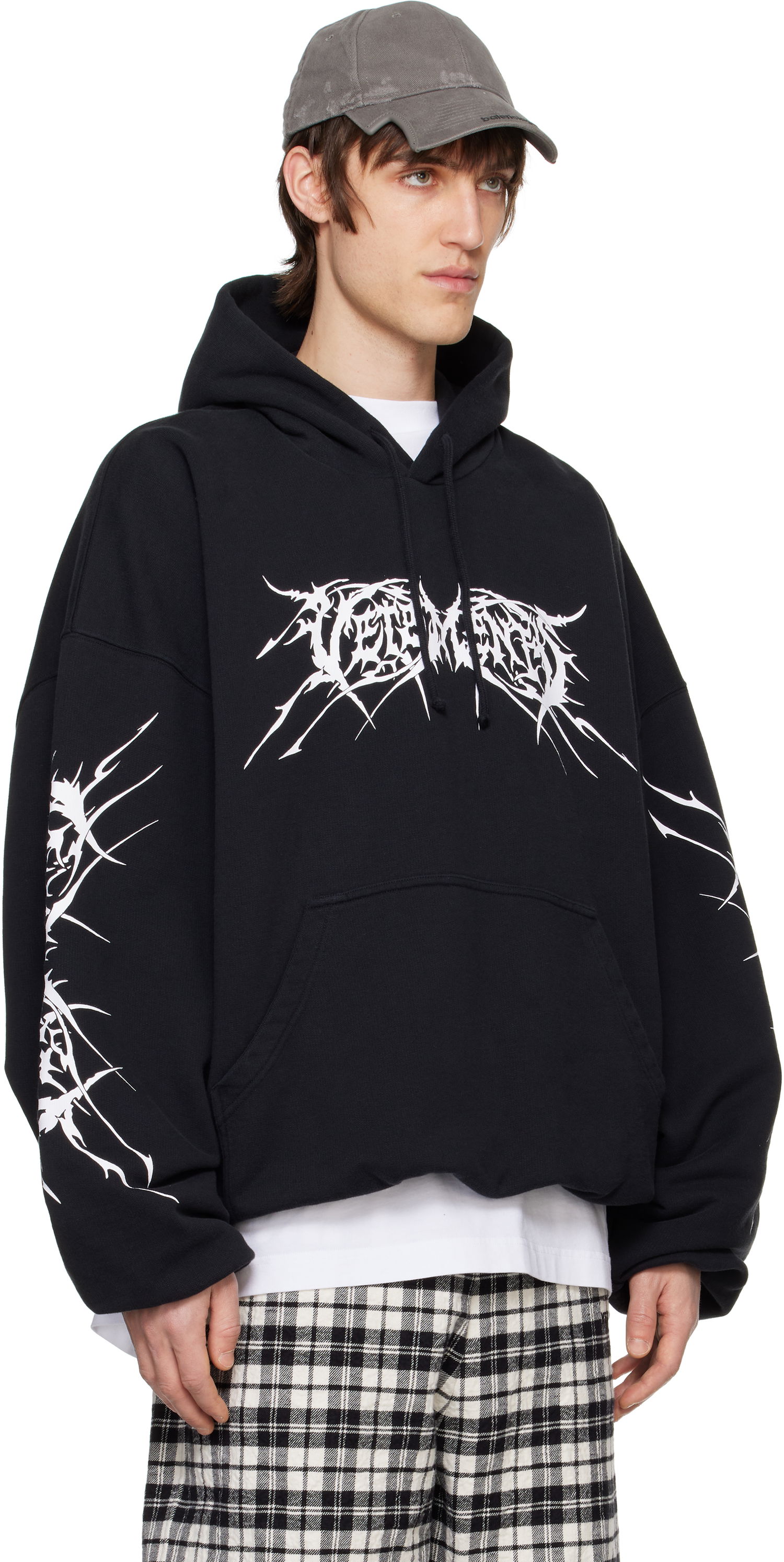 Суитчър VETEMENTS Vetements Death Metal Cropped Boxy Hoodie Черно | UA66HD620BW, 1