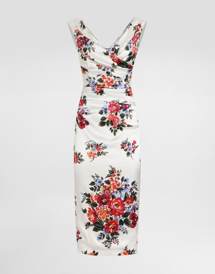 Pокля Dolce & Gabbana Dolce & Gabbana Flower Bouquet-print Satin Dress Многоцветен | F612RTFSICEHA5ZO