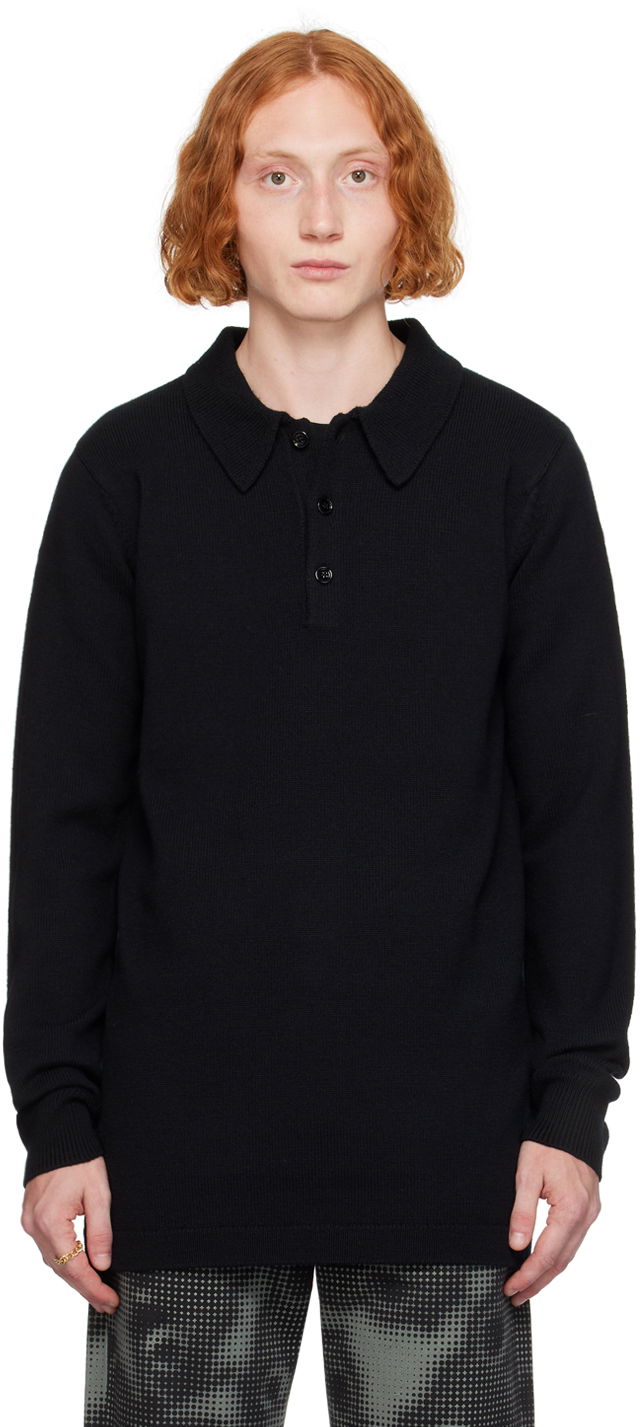 Поло тениска Dries Van Noten Polo Virgin Wool Черно | 242-021228-9706