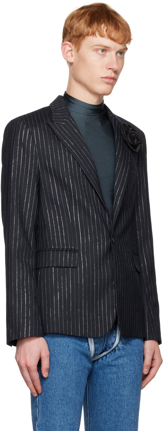 Яке Coperni Coperni Pinstripe Blazer with Flower Appliqué Тъмно синьо | COPV34112MEN, 1