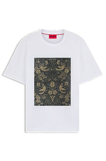 Тениска BOSS Printed Artwork Cotton-Jersey T-Shirt Бяло | 50545363, 0