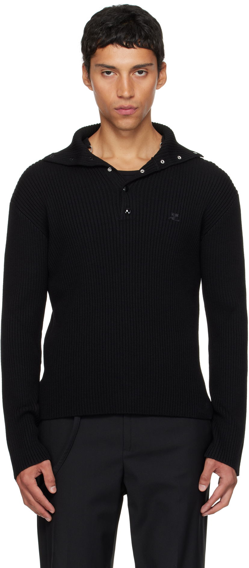 Пуловер Courrèges Courrèges Ribbed Wool Polo Черно | 325MPO050FI0036
