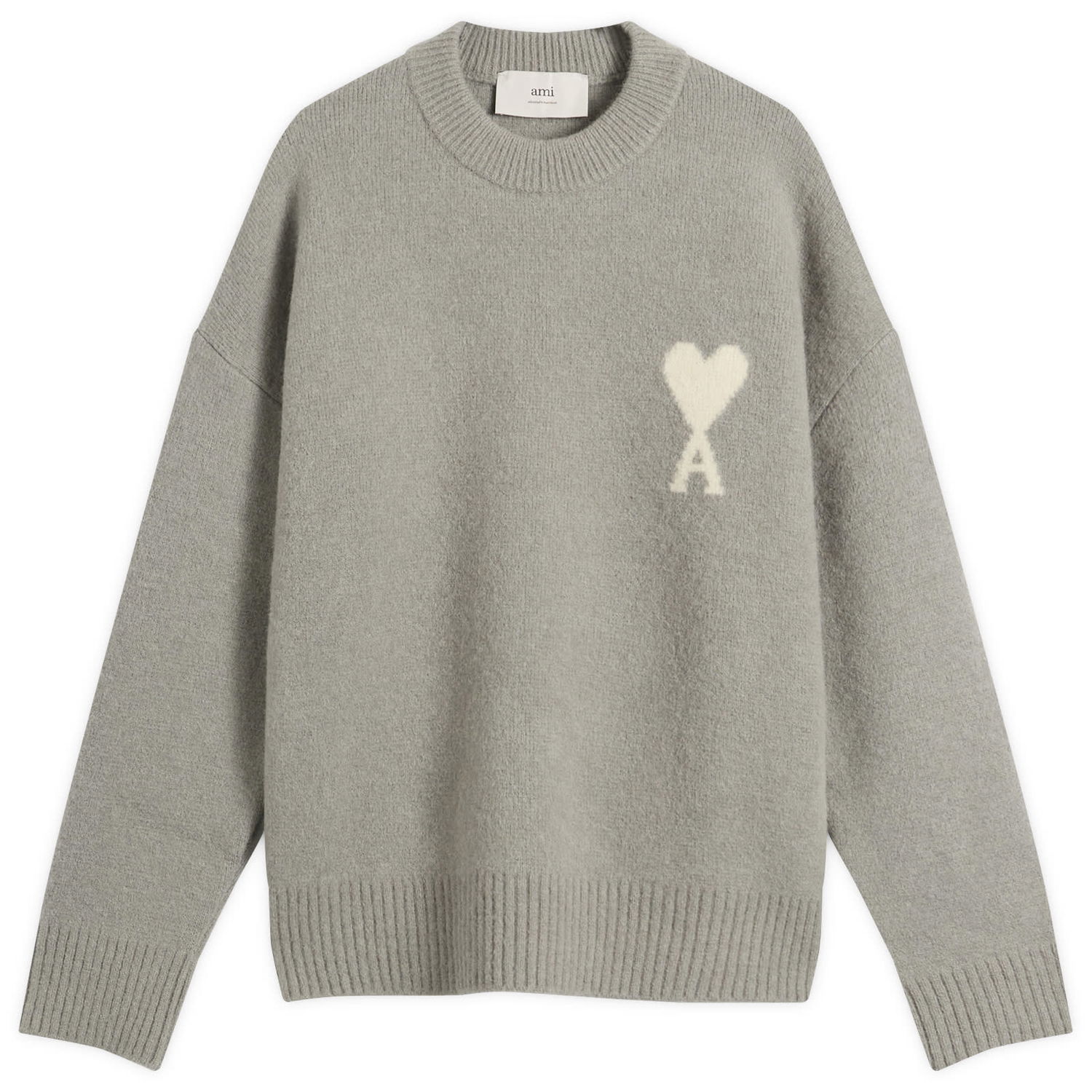 Пуловер AMI Men's Alpaca Knit ADC Crew Neck Jumper, Size Large Сиво | H25UKS836-KN0135-058H25, 0