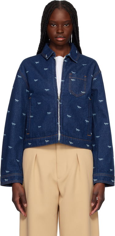 Яке бомбър MAISON KITSUNÉ Maison Kitsuné Zipped Cropped Denim Jacket Синьо | OW02104WD4014, 0