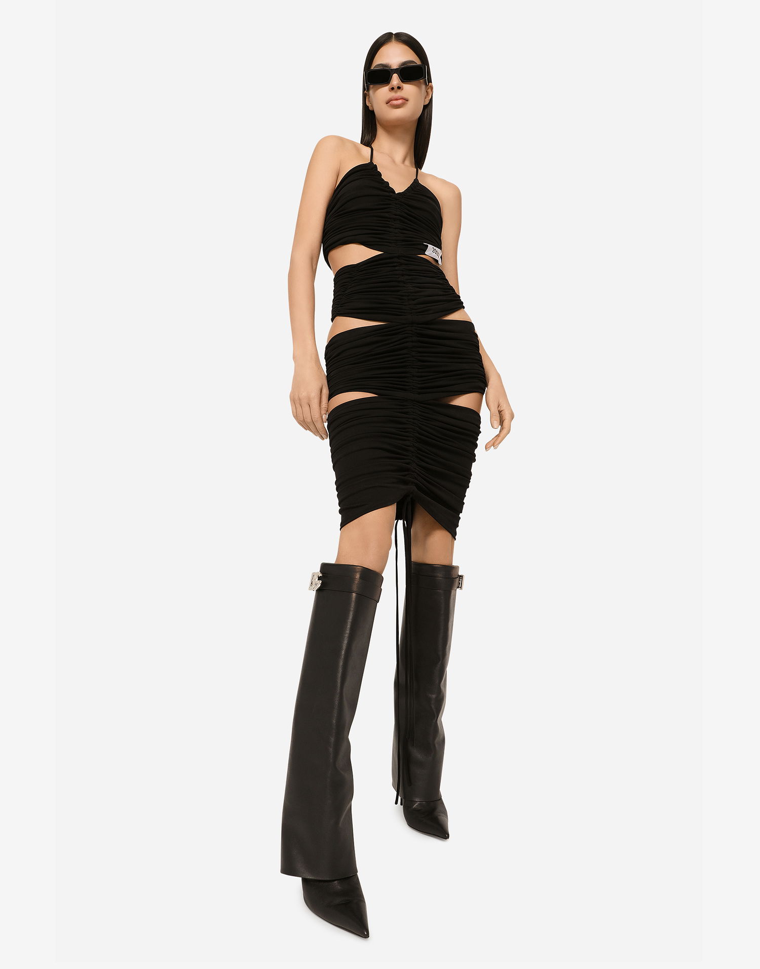 Pокля Dolce & Gabbana Dolce & Gabbana Ruched Halter Neck Midi Dress Черно | F6BFZTFUGAIN0000, 1