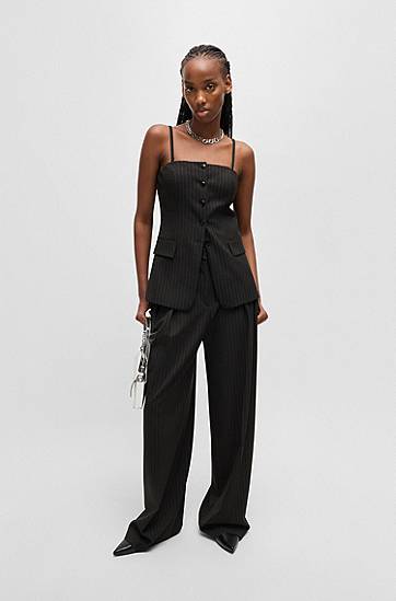 Панталони BOSS Regular-Fit Pinstripe Stretch Trousers Черно | 50531003, 1