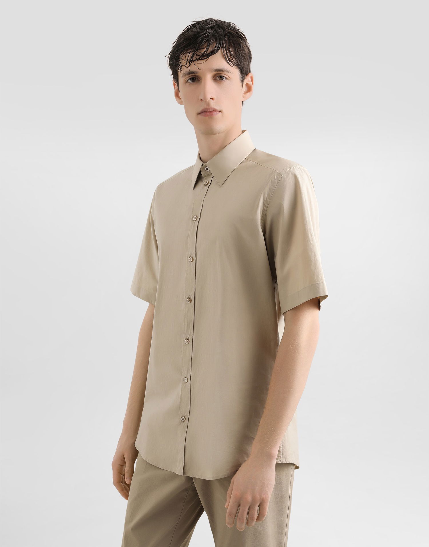 Риза Dolce & Gabbana Dolce & Gabbana Men's Extra Fine Poplin Short Sleeve Shirt Бежово | G5NN5TFUEFJM3954, 1