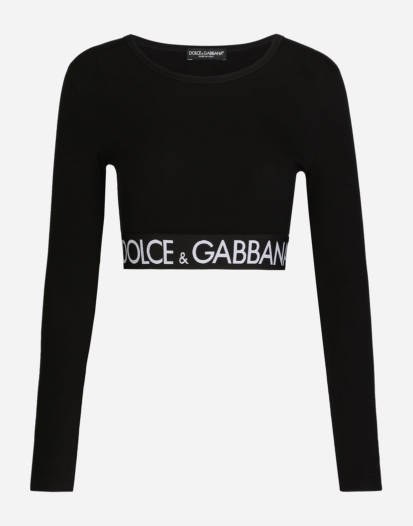 Съкратен топ Dolce & Gabbana T-shirt M/lunga Giro Черно | F8N51TFUGFJN0000