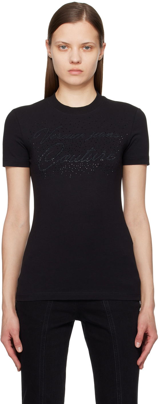 Тениска Versace Couture Black Crystal-Cut T-Shirt Черно | E76HAH6A8_EJ0020