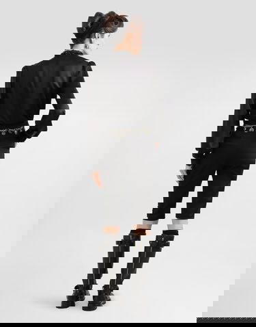 Риза Dolce & Gabbana Dolce & Gabbana Silk Satin Rosette Embellished High-Neck Blouse Черно | F7BA6ZFU1AUN0000, 2